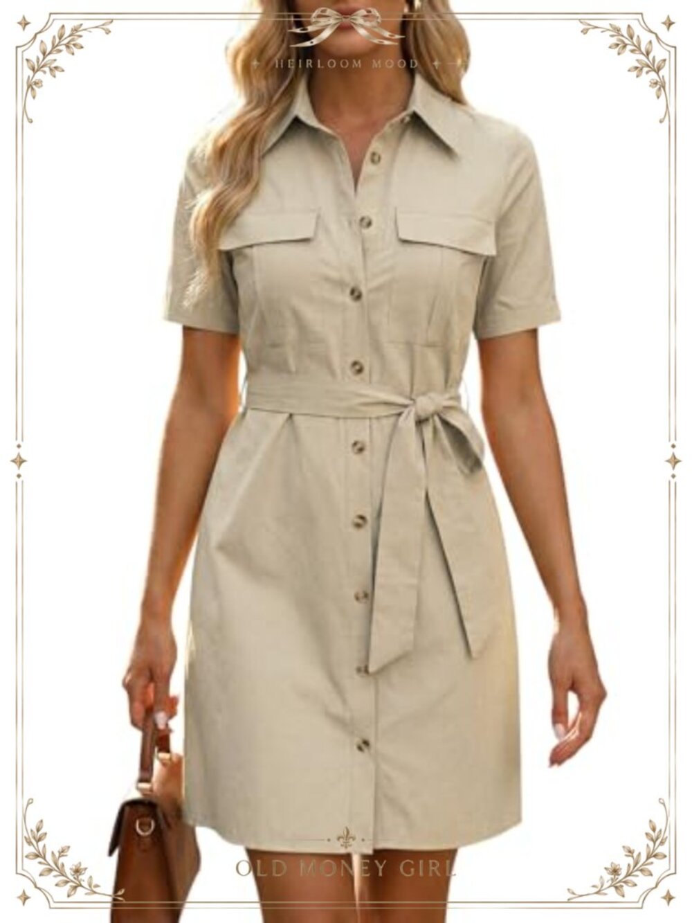 Allegra K Safari Dress Cotton Button Down Belted Shirtdress Work Office